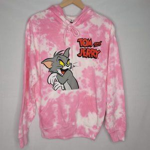 Pink Tie Dye Tom And Jerry Cartoon Graphic Hoodie